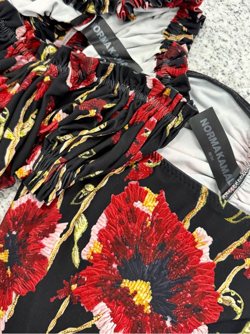 (New) Norma Kamali Floral Off-Shoulder Top and Side Slit Skirt Set - Picture 7 of 8